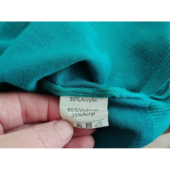 Belle Poque 2XL Teal Blue Sweater Toucan Bird Applique, Keyhole Neck, Retro READ - Picture 5 of 5